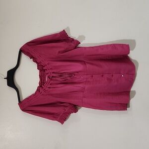 Women's Caribbean Joe button up scoop neck pink short sleeves peasant top